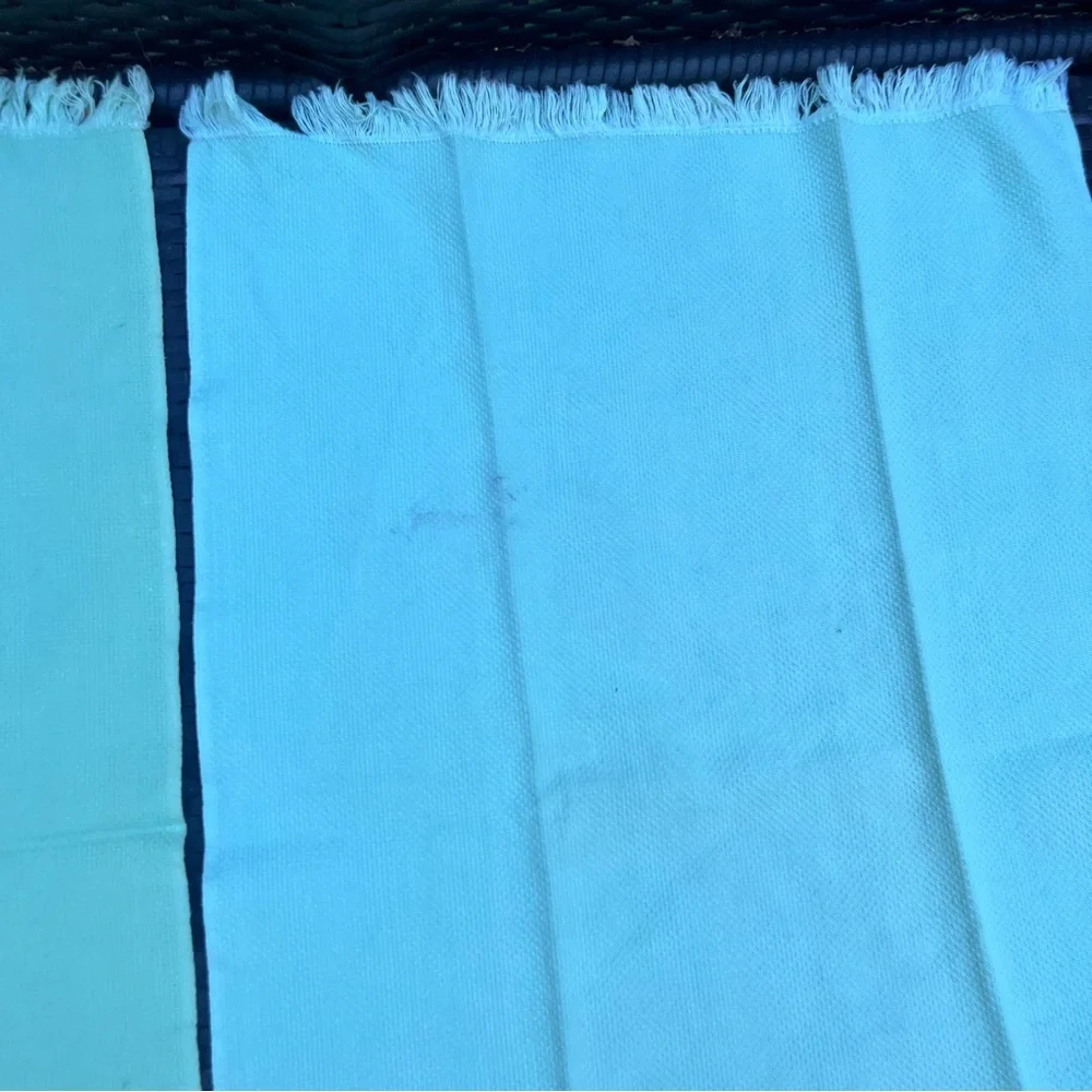 Two Vintage Tea Towels Cloth Aqua and Yellow Embroidered